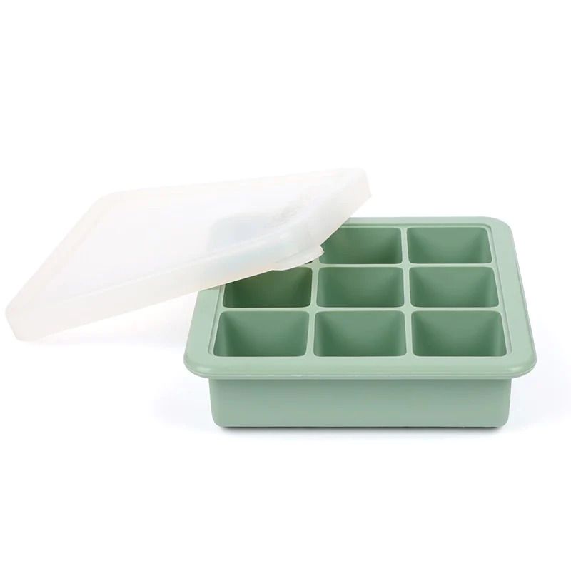 Silicone Freezer Tray with Lid- 9 Compartments - Pea Green